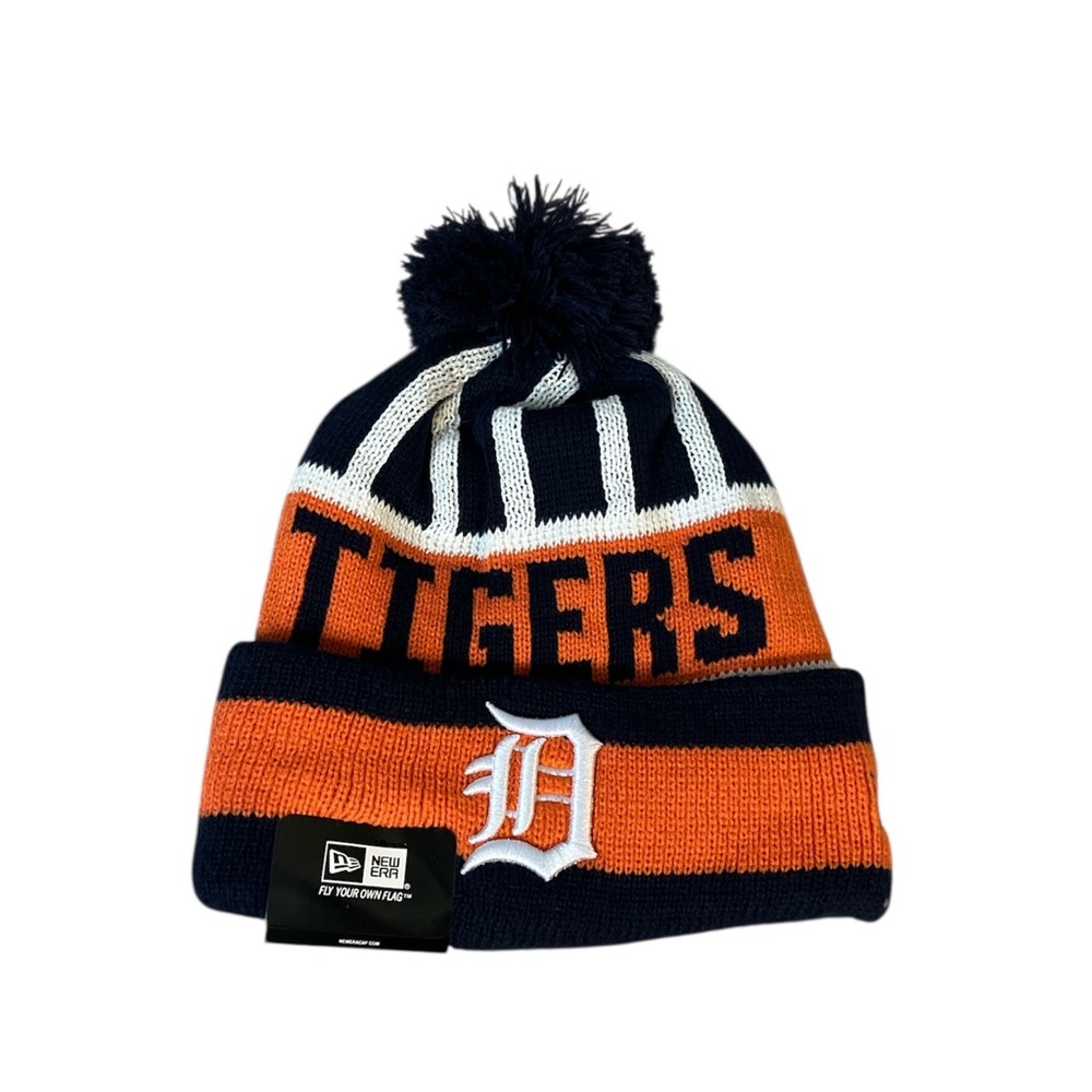 Detroit Tigers New Era Knit Pom Beanie MLB Winter Cap Orange, Navy & White